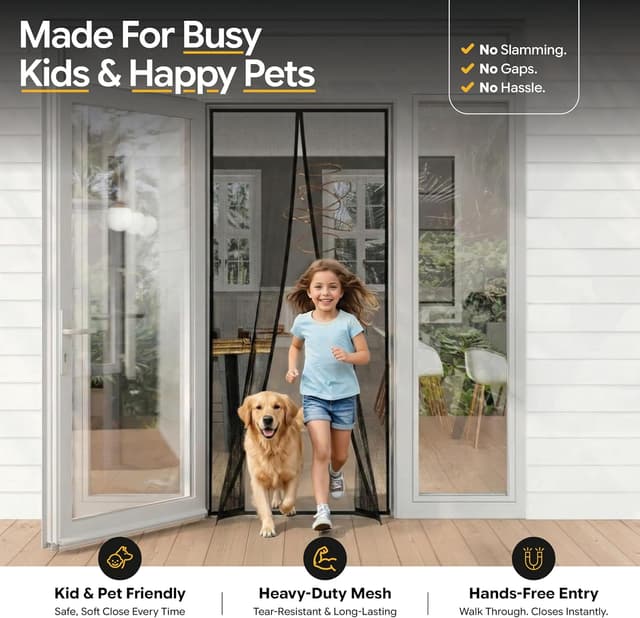 Thumbnail 6 de AUGO Magnetic Screen Door (38 x 83 in) — Self Sealing, Heavy Duty, Hands-Free Mesh Partition