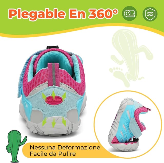 Detalle de SAGUARO Barefoot Shoes bambini traspiranti minimaliste con punta a cinque dita (gr. 24-36)