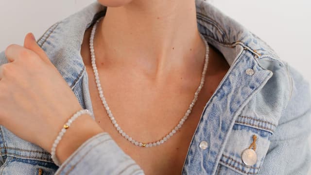 Detalle de BERGERLIN Naturstein Perlen Halskette mit Verschluss & 925 Sterling Silberperle (oder vergoldet) inkl. Echtheitszertifikat