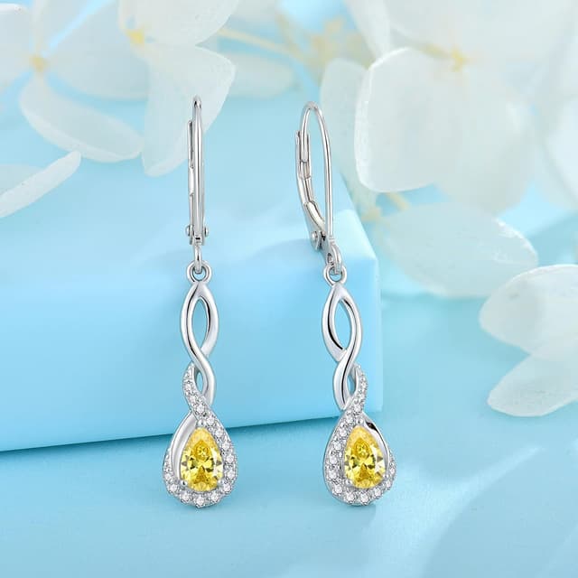 Detalle de FJ Damen Ohrringe mit Geburtsstein und 925 Sterling Silber Unendlichkeit – hängend