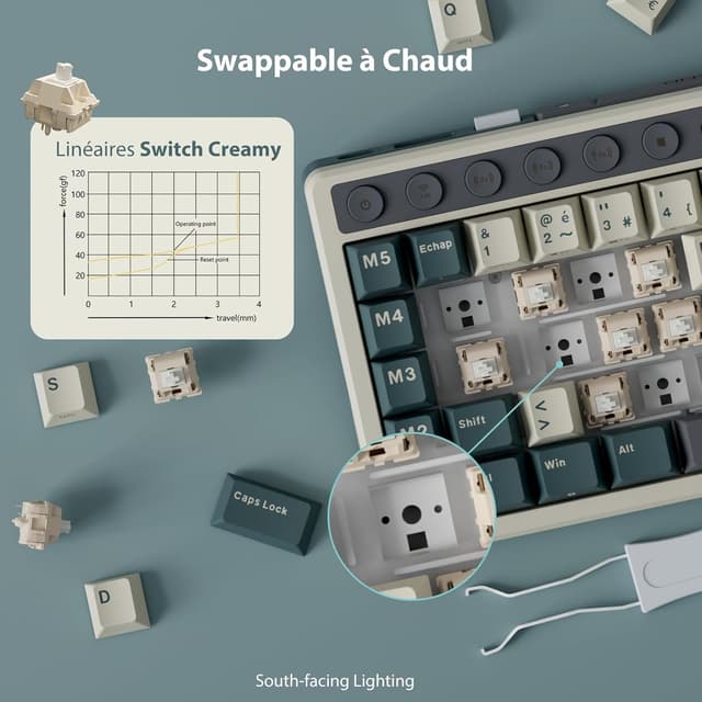 Thumbnail 6 de RK Royal Kludge M70 – Clavier mécanique 75% sans fil triple connexion (AZERTY) avec macros, écran et hot-swap