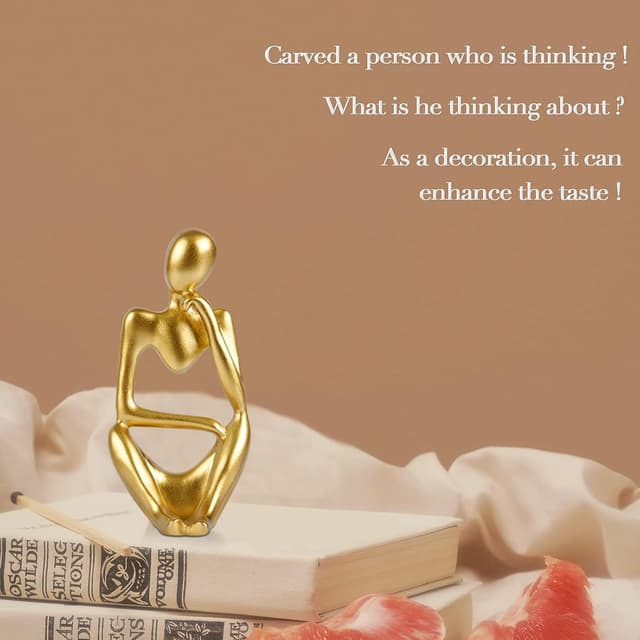 Detalle de Generic gold resin “Thinker” statue ornaments – abstract home decor sculpture (A-Gold Right)