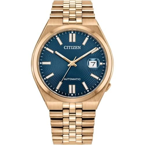 Detalle de Citizen Reloj automático Tsuyosa NK0023-57L con esfera azul y correa de acero oro rosa