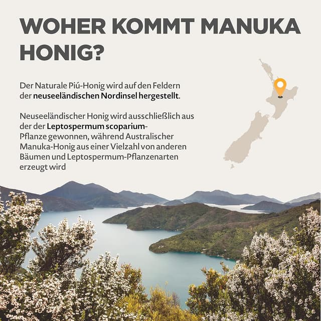 Detalle de NaturalePiù Manuka-Honig 500+ MGO (500 g) – roher Manuka-Honig aus Neuseeland