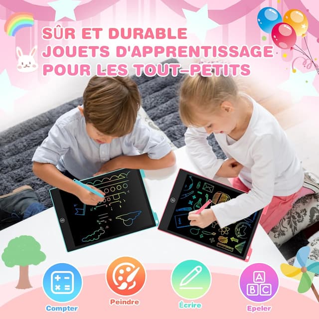 Detalle de Tablette d’écriture LCD enfant 12 pouces RaceGT colorée ardoise magique (lot de 2)