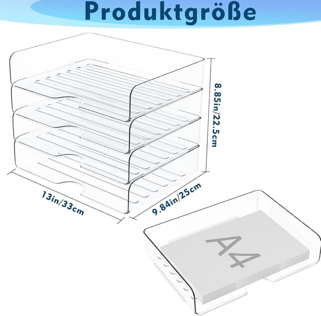 Detalle 2 de StowBin 2 Stück Acryl Briefablage für A4, transparent, stapelbar (Briefablage mit Ablagefächern)