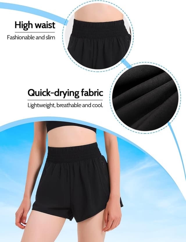 Detalle de Kefiyis Short de course femme taille haute 2 en 1 avec poche zippée à séchage rapide