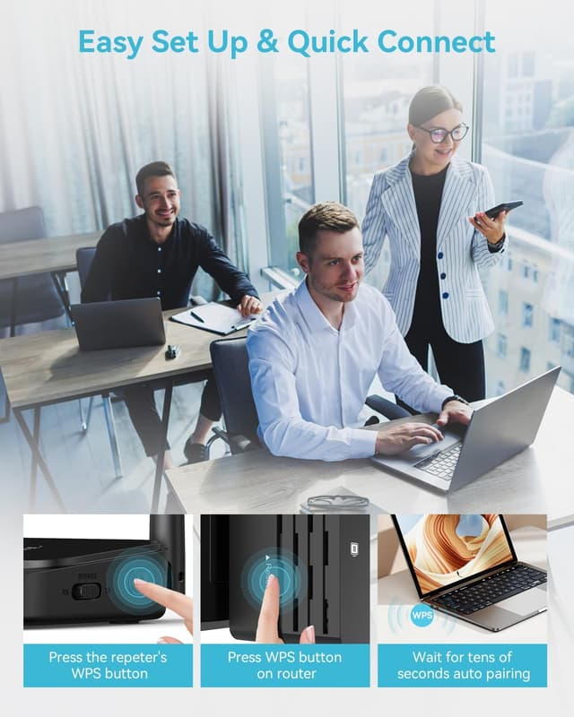 Detalle de 105-Device Dual-Band WiFi Extender (2.4GHz/5GHz) with Long-Range Antennas, up to 12,880 Sq. Ft