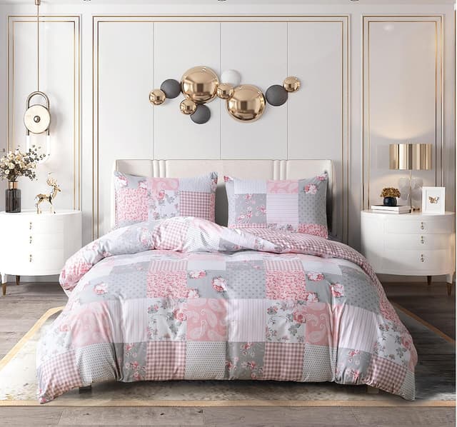 Detalle de PRIME LINENS Double Floral Grey Duvet Cover Set 4 Pc