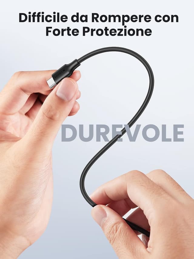 Detalle de UGREEN 2 pezzi cavo USB-C 60W (USB-C maschio) con ricarica rapida PD 3.0, compatibile con iPhone 15 Plus/Pro Max, Galaxy S23/S22 e Pixel 7, lunghezza 2 m