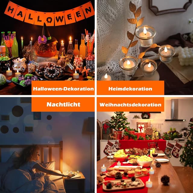 Detalle de Cibnew wiederaufladbare LED-Teelichter mit Timer & Fernbedienung (12 Stück, Beige)