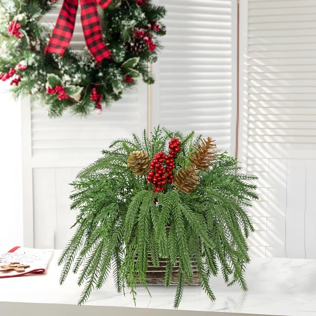 Thumbnail 6 de Arborus Künstliche Weihnachts-Pflanze im Holz-Topf für Tischdeko, Fensterbank & Balkon – rustikale Landhaus-Weihnachtsdeko