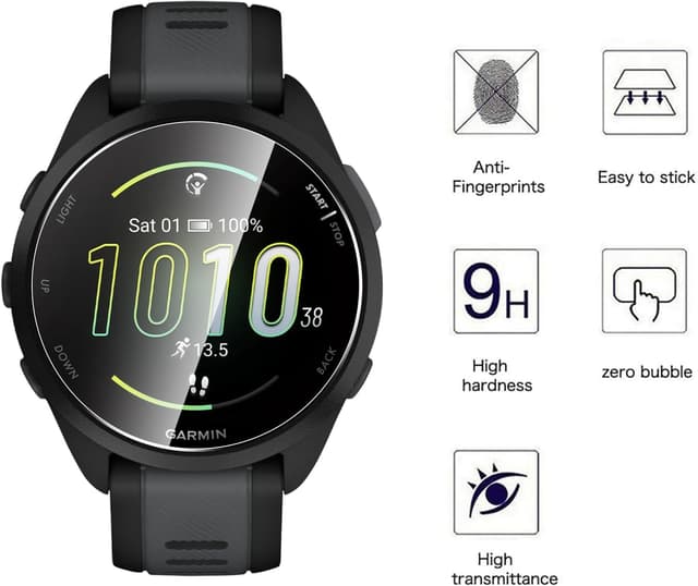 Detalle 2 de WFTE 4-Pack Screen Protectors for Garmin Forerunner 165/165 Music with Anti-dust Silicone Plugs