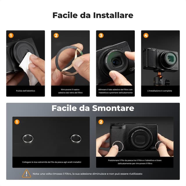 Detalle de K&F CONCEPT filtro UV ultrasottile 28 strati per Ricoh GR IIIx / GR3x, GR III / GR3 e GR II