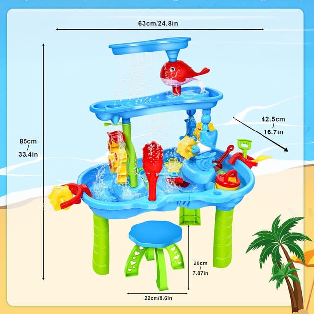 Detalle de JONRRYIN Tavolo Acqua e Sabbia 3 Piani con sedia e accessori (modello Bleu)