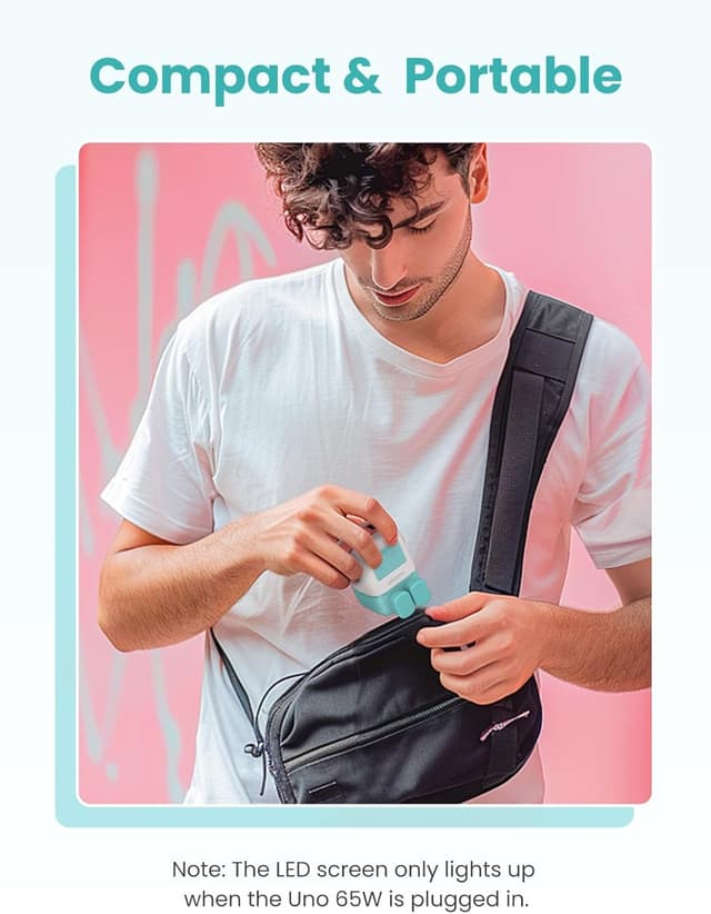 Thumbnail 6 de UGREEN Uno Charger 65W USB-C GaN Nexode 3-Port (Blue) — 65W fast charger with charge-status display