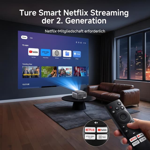 Detalle 2 de iSinbox JY821 4K Smart Beamer (1500 ANSI, HDR10+, Autofokus, 6D Keystone) für Netflix & Dolby Audio