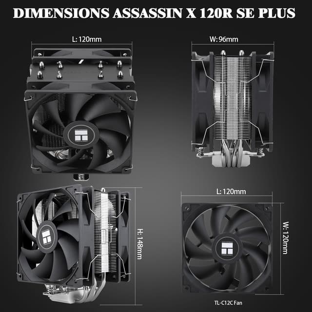 Detalle 2 de Thermalright Assassin X 120R SE PLUS CPU-Luftkühler mit 4 Heatpipes und Dual-PWM-Lüftern (S-FDB) für AM4/AM5 & Intel LGA