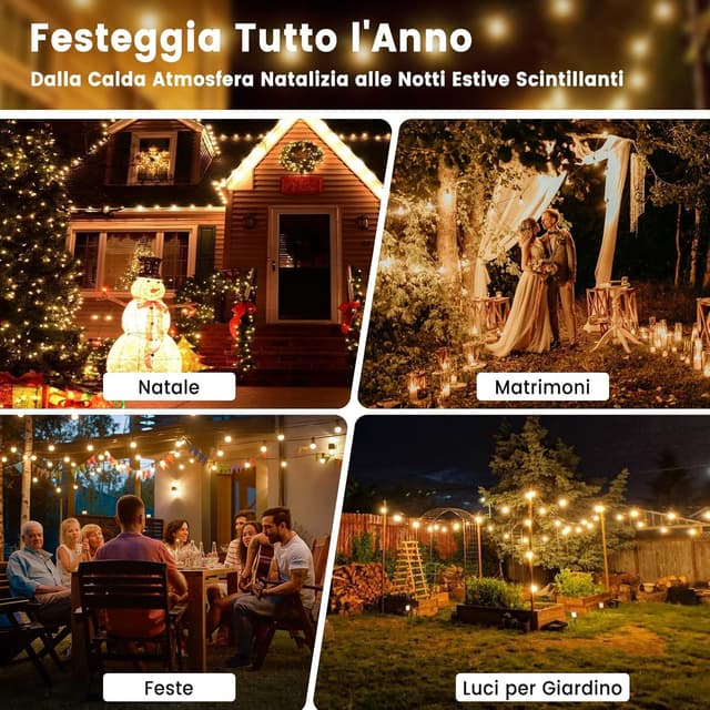 Thumbnail 6 de LONIUTO Catena Luminosa da Esterno 45 m con 75+3 LED G40, 2700K bianco caldo (IP45)