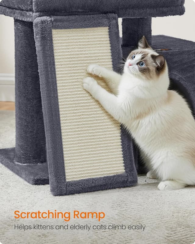 Detalle de Feandrea Small Cat Tree (PCT010GS01) – compact cat tower with scratching ramp, cave & top perch