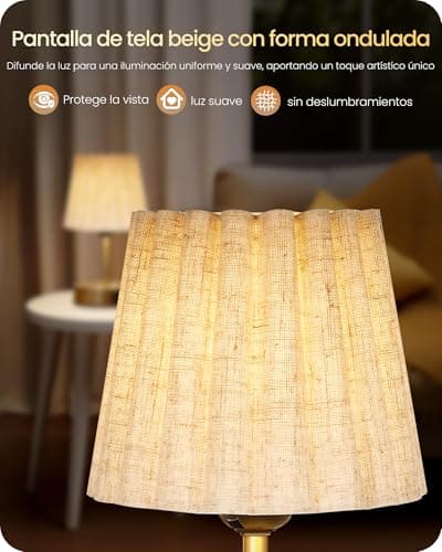 Detalle de GOEBLESON lámpara de mesa táctil ajustable con USB A y Type C (E27), dorado y beige