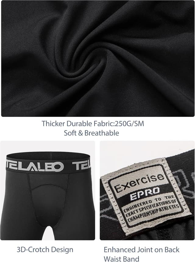 Detalle 2 de TELALEO Boys’ Youth Compression Leggings (1/2/3/4-Pack) for Running, Hockey, Basketball & More