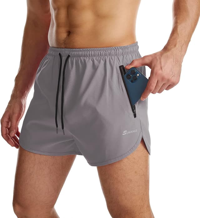 Detalle de Suwangi Uomo Pantaloncini da running 2 in 1 traspiranti ad asciugatura rapida