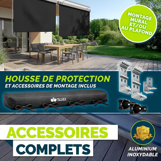 Detalle 2 de tillvex® Store vertical pour extérieur et intérieur 200 x 250 cm avec housse de protection