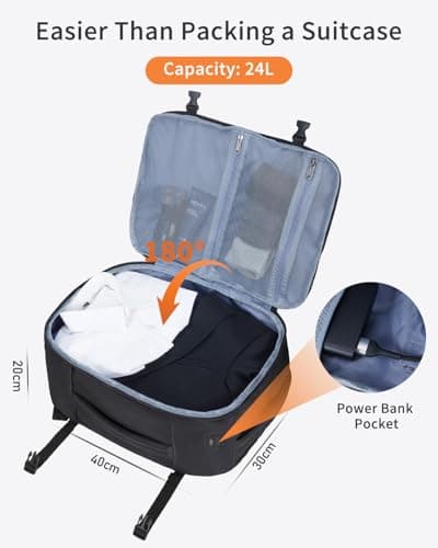 Detalle 2 de ECOHUB Mochila de viaje de cabina para Ryanair (40x30x20) 24L, con 13 compartimentos y tejido PET reciclado