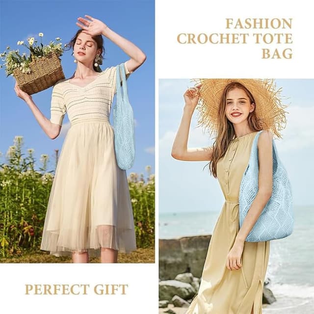 Detalle 2 de Aucuu sac fourre-tout femme en crochet ajouré, grand cabas en tricot pour le shopping et le quotidien