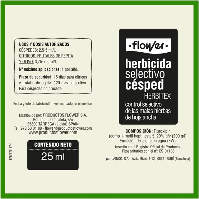 Detalle 2 de Flower Herbitex 25 ml herbicida selectivo para césped