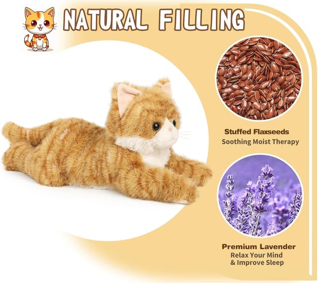 Detalle de Orange Tabby Cat Microwavable & Coolable Stuffed Animal (36cm) with Lavender Scent