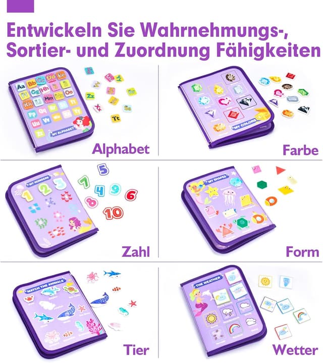 Detalle de hahaland Activity Board Montessori Spielzeug (7 in 1) ab 3 Jahren – Busy Board für Reise & Autofahrt