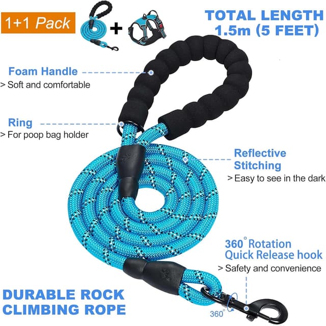 Detalle de haapaw No Pull Dog Harness (Reflective Oxford) with Adjustable Fit and Free Heavy Duty Lead