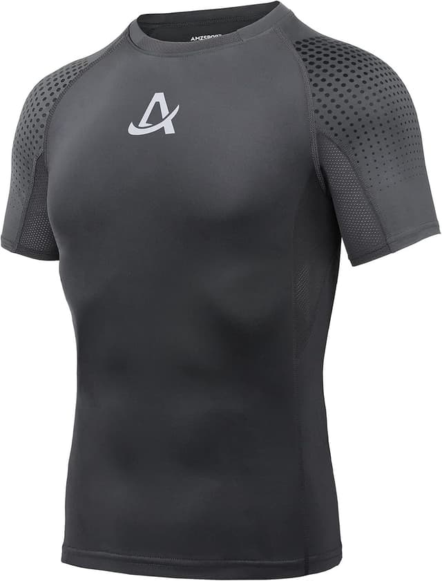 Detalle de AMZSPORT maglietta da corsa a compressione a maniche corte (Kurzarm) ad asciugatura rapida