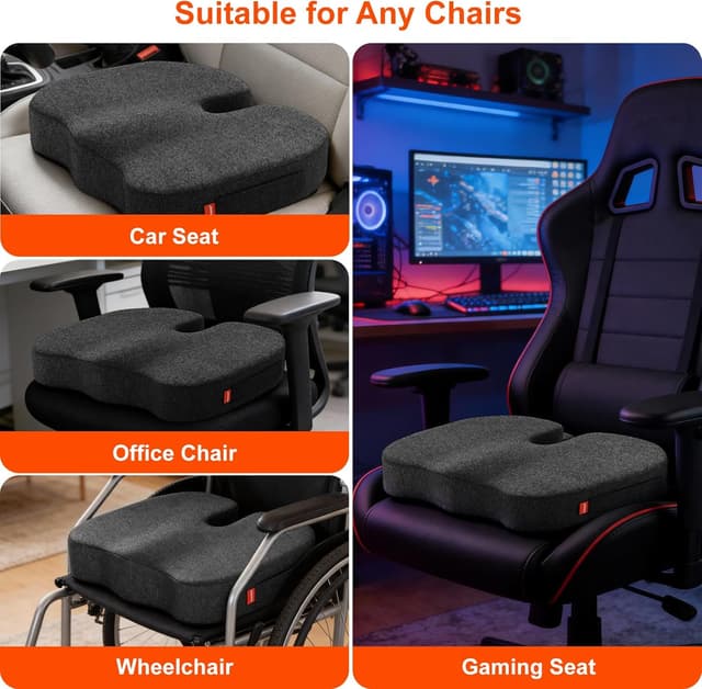 Detalle 2 de inaepeak Coussin en mousse à mémoire de forme épaisse et respirante pour chaise de bureau, gris foncé