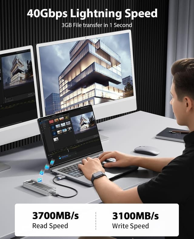 Detalle de ORICO boîtier externe SSD M.2 NVMe USB4 40 Gbps avec ventilateur intégré (M-Key) pour 2230/2242/2260/2280