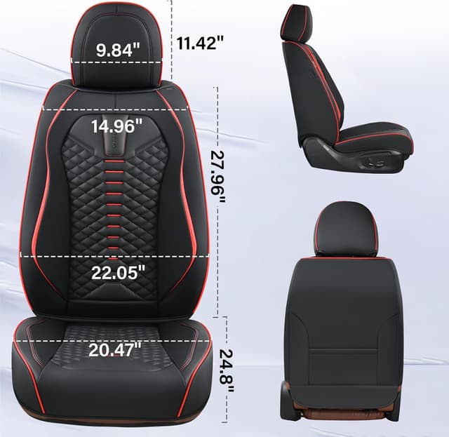 Detalle de Coverado Coverado Seat Covers Full Set (Waterproof Nappa Leather), Universal 5-Seat Car Protectors for Most Cars—Black & Red