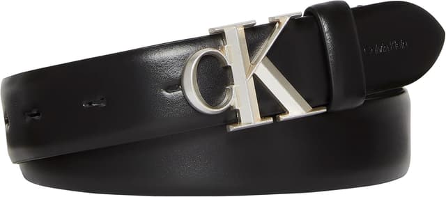 Detalle 2 de Calvin Klein Donna cintura Buckle in vera pelle con fibbia e monogramma CK, 3 cm
