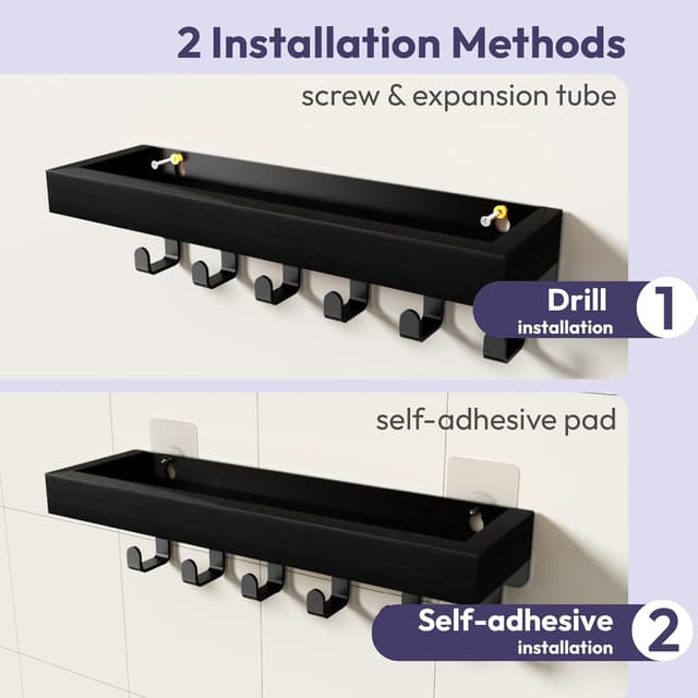 Detalle 2 de SWTYMIKI Key Holder with Wood Tray and 6 Hooks