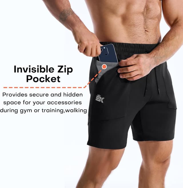 Detalle 2 de BROKIG Mens Zero Armor Gym Shorts with Zip Pockets