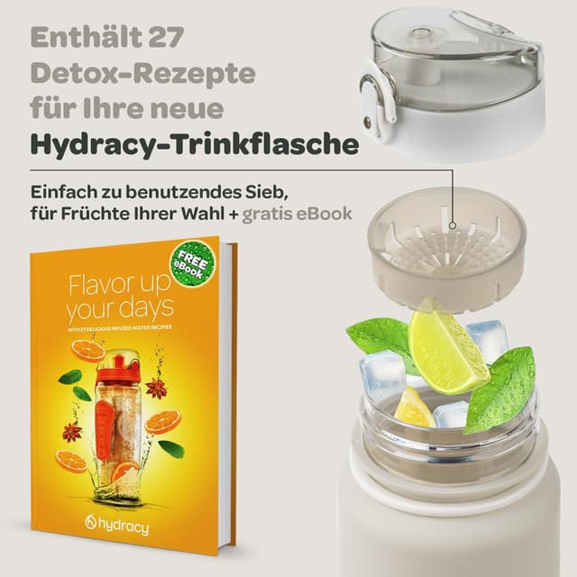 Detalle 2 de Hydracy Trinkflasche 1 Liter mit Fruchteinsatz