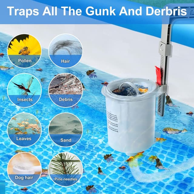 Detalle de ROMIVO Pool Skimmer für Aufstellpool mit 10 Skimmer Socken – schwimmender Oberflächenskimmer für Laub & Unrat
