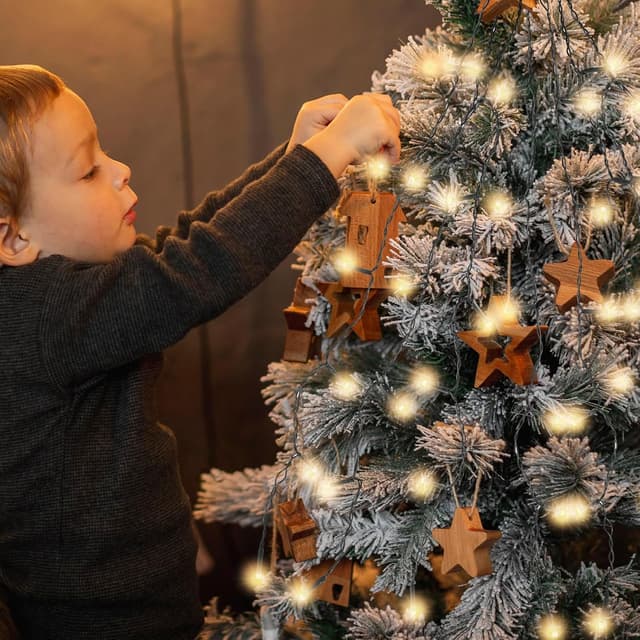 Detalle de SALCAR Luci Albero di Natale con anello, 0,6 m, 8 fili LED e 8 modalità, bianco caldo (IP44)