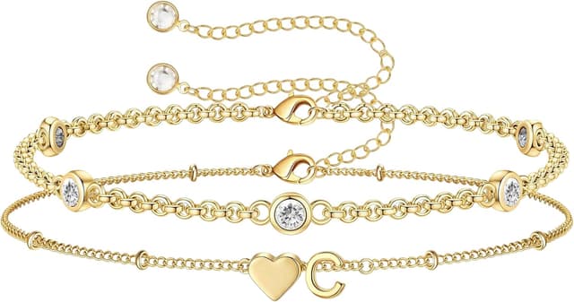 Detalle de Turandos Initialenarmband mit Herz und Buchstaben, 14K vergoldet (zirkonia) – Armband für Damen & Mädchen