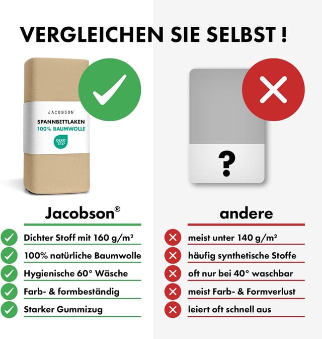 Detalle de Jacobson Jersey Spannbettlaken BASIC für Kinderbett (Baumwolle) in Beige, 60x120–70x140 cm