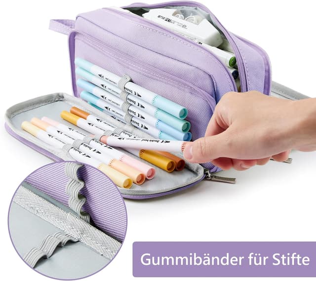 Detalle 2 de KALIDI Federmäppchen mit 3 Fächern, hohe Kapazität – Mäppchen für Schule & Büro