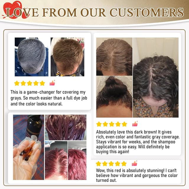 Detalle de Chestnut Brown Hair Dye Shampoo 3-in-1 (Instant, Long-Lasting) — Gray Coverage for Men & Women