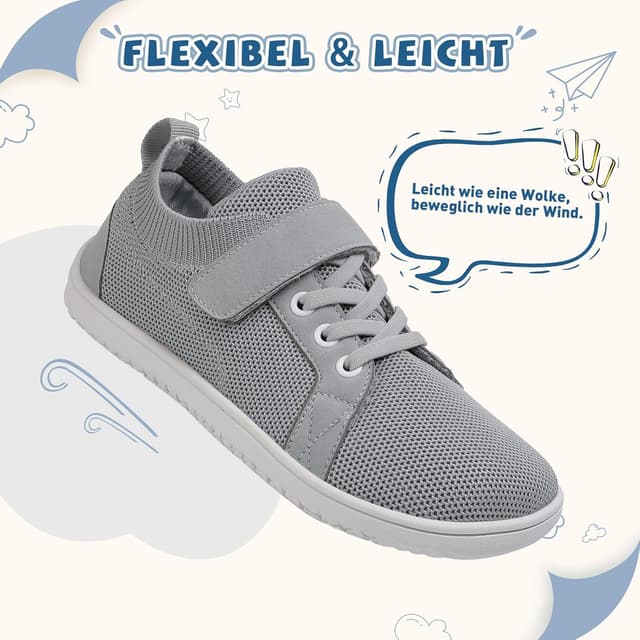 Detalle 2 de TIAROOTT Kinder Barfußschuhe mit breiter Zehenbox und Klettverschluss – minimalistische Sneaker für Alltag, Fitness & Trail