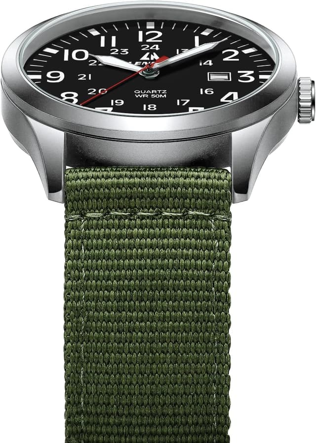 Thumbnail 6 de LN LENQIN men’s military-style analog quartz watch with date, 42mm steel case & nylon strap (water-resistant 3 ATM)